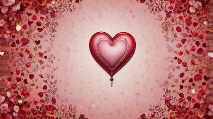 Red heart on the pink wall