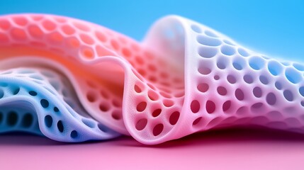 Abstract Pastel 3D Render:  A Dreamlike Wave of Perforated Pink and Blue
