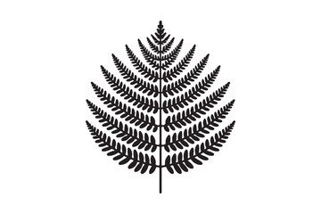 A black and white silhouette of a fern leaf 