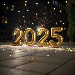 Happy New year 2025 with sparlkers and fireworks, New year celebration.