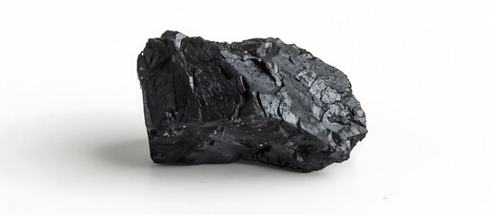Fototapeta premium A single piece of coal, black and isolated on a white background, in ultra-HD clarity, front view.