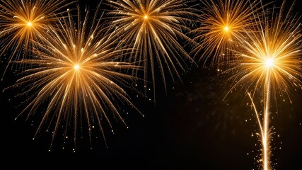 Fototapeta premium Firework border background, gold fireworks frame with stars and sparkles, firework banner