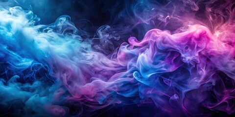 Fototapeta premium Mysterious swirling smoke in a glowing abstract background with shades of purple and blue hues, dark clouds, swirling smoke