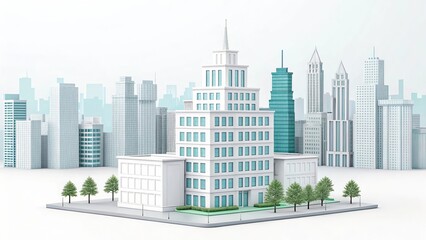 Fototapeta premium cute office building with city scape, 3d rendering illustration background