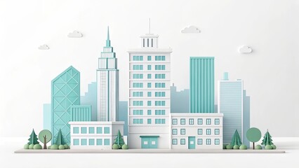 Fototapeta premium cute office building with city scape, 3d rendering illustration background