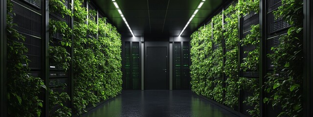 Green wall in modern server room.