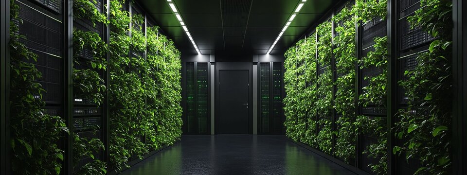 Green wall in modern server room.