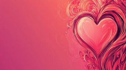 Abstract Pink Heart with Swirling Floral Design