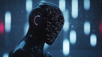 Innovative artificial intelligence and data analysis concept featuring futuristic digital interface, neural network visualization, and advanced machine learning elements for technology and business ap