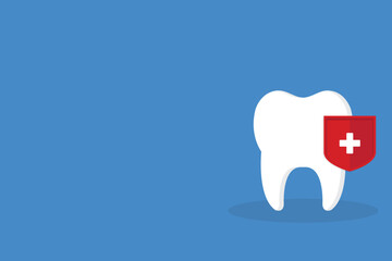Dental care, protection. Vector illustration of a tooth and shield.
