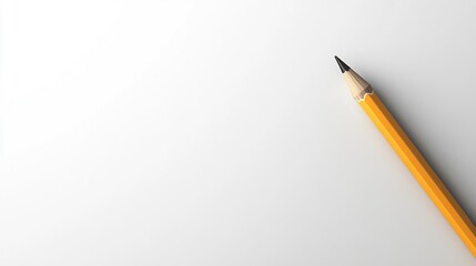 Yellow pencil on white background, top view.