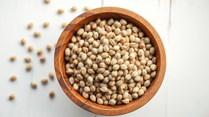Hemp Seeds in Wooden Bowl - Top View, High-Quality Image
