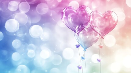 Three Heart Shaped Balloons Float Gently Against A Soft Bokeh Background