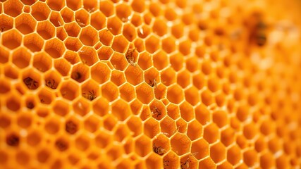 Honeycomb Close-up, Blurred Background, Bright Colors