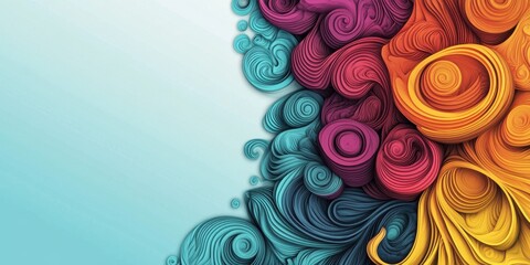 Abstract Colorful Swirls and Curls Digital Art Design: Vibrant Multicolored Paper Cut Style Artwork