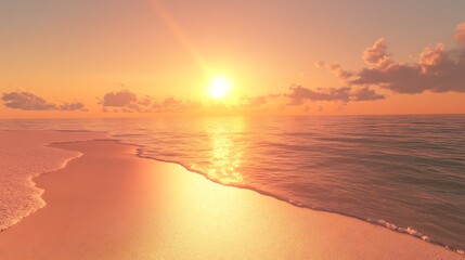 Pristine sandy beaches meet glistening waters under sunsets golden light