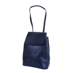 Front side of leather blue backpack isolated on transparent background png