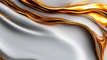 Abstract Gold and White Liquid Swirls: A Luxurious Digital Art
