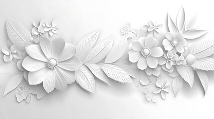 Elegant White Paper Flowers and Leaves Design