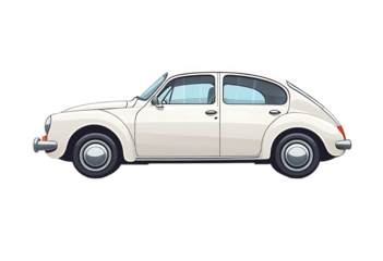 Side View of a Classic White Vintage Car. A stylized, side profile of a vintage car likely a classic Beetle or similar model in a clean off-white color