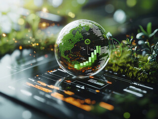 Ai generated green globe on digital platform esg data visualization nature-inspired environment futuristic viewpoint