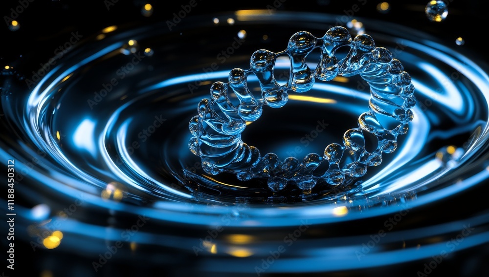 Poster abstract circular water droplet splash with glowing ripples.