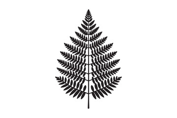 A black and white silhouette of a fern leaf 