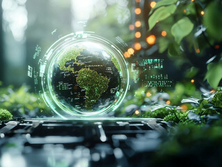 Ai-generated green globe on digital platform emphasizing esg in nature eco-friendly environment futuristic perspective