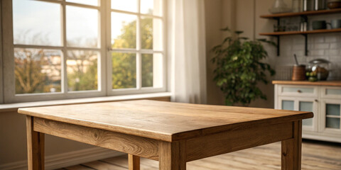 Blank Wooden Table Against Blurred Home Interior