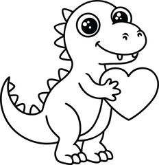 Cute dinosaur vector, Cute dinosaur with heart silhouette vector illustration, Cute dinosaur line art vector