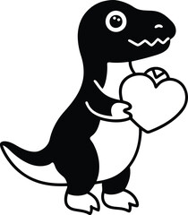 Cute dinosaur vector, Cute dinosaur with heart silhouette vector illustration, Cute dinosaur line art vector