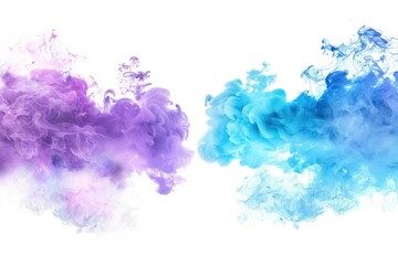 Set of Blue, Aqua, and Violet Colored Smoke Explosions Isolated on White Background