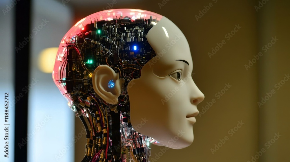 Poster innovative artificial intelligence and data analysis concept featuring futuristic digital interface,