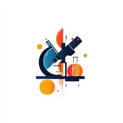 Abstract illustration of a microscope and lab equipment