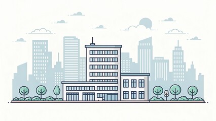 Fototapeta premium cute office building with city scape, pixel art illustration background