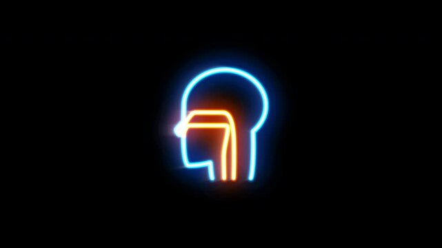 The blinking neon light of an organ system icon, against a black background.