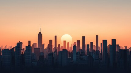 Obraz premium Urban sunset landscape skyscrapers perspective at dusk