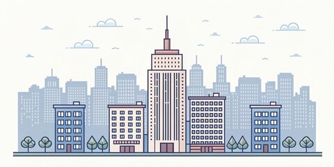 Obraz premium cute office building with city scape, pixel art illustration background