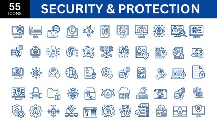 security and protection line icon set.
