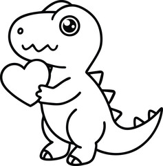 Cute dinosaur vector, Cute dinosaur with heart silhouette vector illustration, Cute dinosaur line art vector