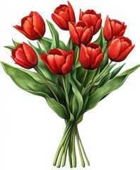 Obraz premium Vibrant red tulip bouquet, isolated on white. (1)