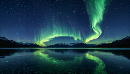 Aurores Boréales Merveilleuses sur un Lac Alpin