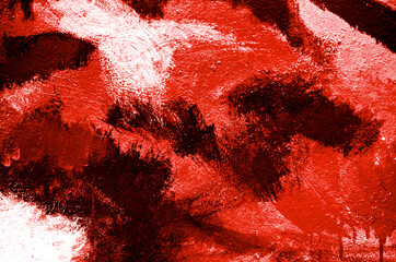 Abstract paint brush strokes red or blood on wall background with kid. Acrylic hand painted. Fashion, murder, killing, sexy, erotic mood. Close up.
