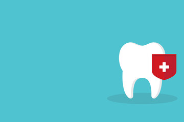 Dental care, protection. Illustration of a tooth and shield.