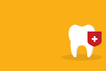 Dental care, protection. Illustration of a tooth and shield.