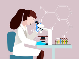 female doctor examining cancer cells microscope test tube research laboratory vector illustration