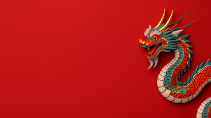 Obraz premium This is an artistic illustration of a Chinese dragon depicted in a more playful, modern style against a red background. 