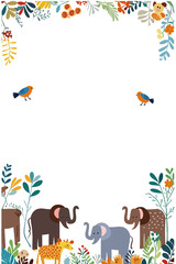 Fototapeta premium Two Elephants Floral Line