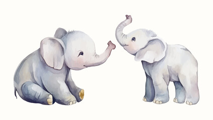 Watercolor Safari Animal Illustrations Elephant. Cute Safari Wildlife Watercolor Paintings Collection