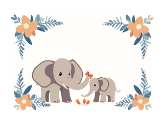 Obraz premium Natural forest cartoon elephant frame white background
